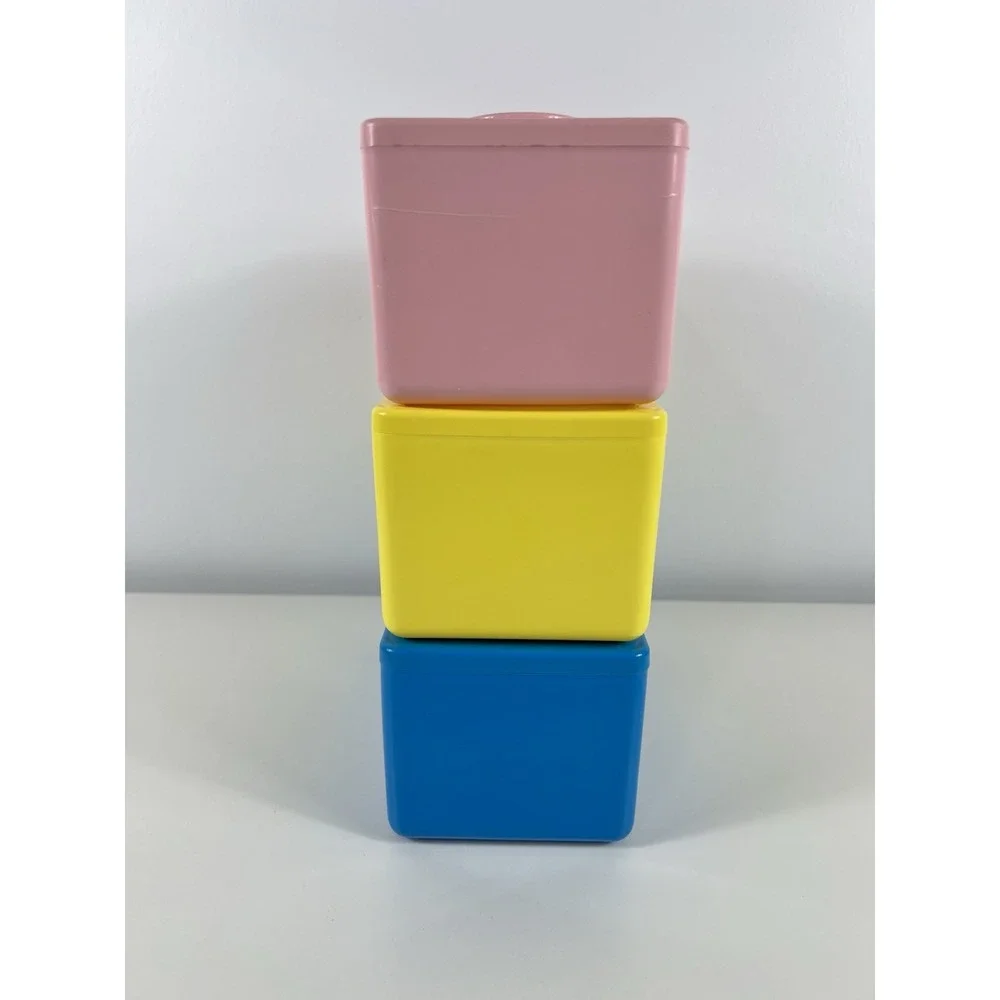 Vtg Chubs Stackables 3 Building Blocks Canister Baby Wipe Containers (Empty)